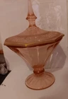 Rose Pink Depression Candy Dish With Lid 8" Total Height Vintage Beautiful