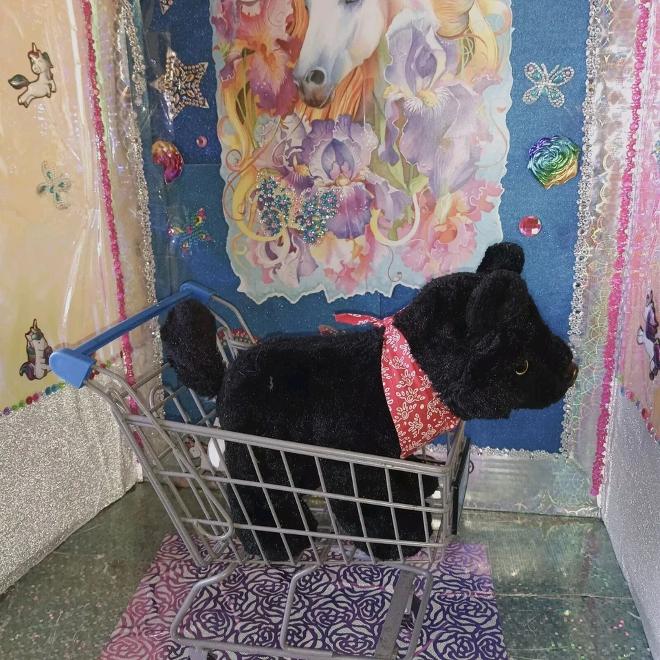 🦄Ganz /Webkinz "Black Wolf" HM700 w/Yellow Eyes Red Bandana Standing 10" Plush! - Image 3 of 4