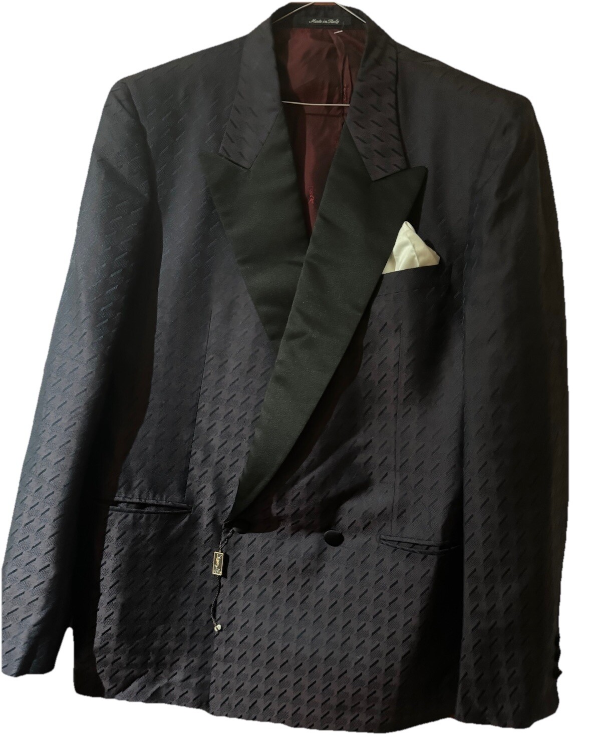 YVES SAINT LAURENT GIACCA SMOKING UOMO VINTAGE BORDEAUX 100% SETA UK 40 EUR 50