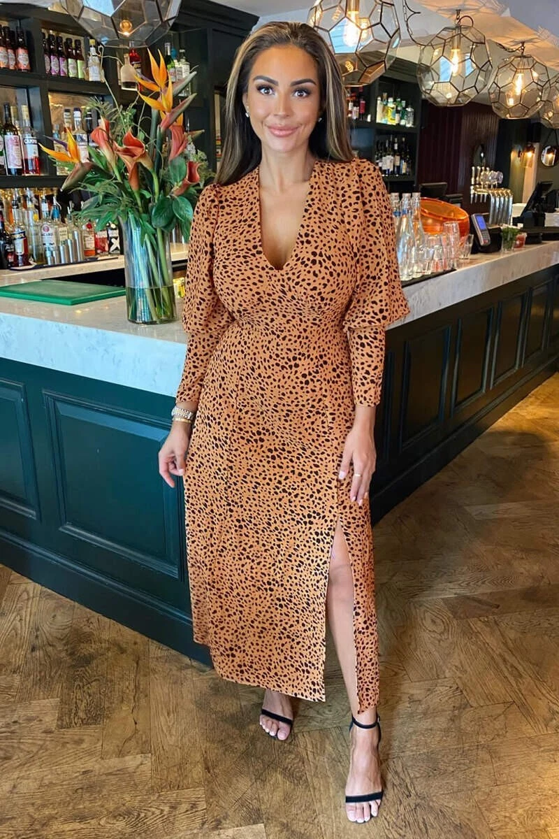 Leopard print maxi dress with cheap split