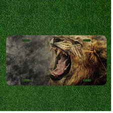 Custom Personalized License Plate Auto Tag With Lion Roaring With Teeth Design