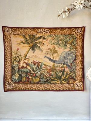 3ftx2.3ft French Tapestry Verdure Jungle Elephant Leopard Exotic Vintage Textil