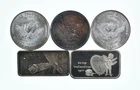 Lot 5 VINTAGE 1 Oz Silver Bars/Rounds Art Bars Collection Poured .999 *465