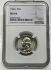 1964 Washington Quarter 25c NGC MS 66 Mint State Uncirculated Coin