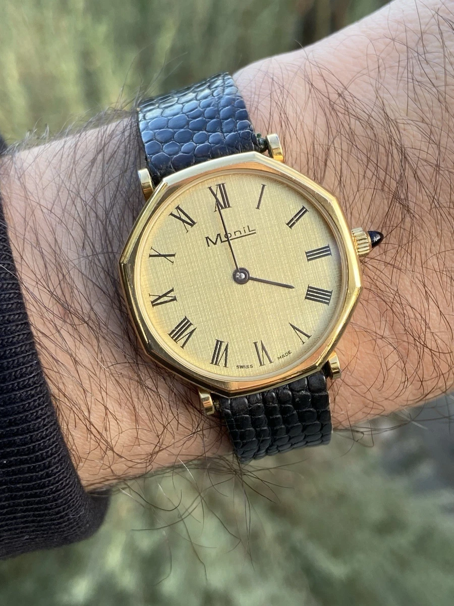 Montre Lamborghini Unisexe - Plaqué Or Avec Datario - Bracelet Cuir D'autruche - Neuve Vintage