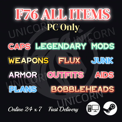  PC Fallout 76 New Season Caps/Junk/Legendary Mod/Power Armor/Plan/Mods/Outfit 