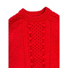 J.Crew Cable Knit Sweater Red Crewneck Lambswool Blend Pullover, Size XS