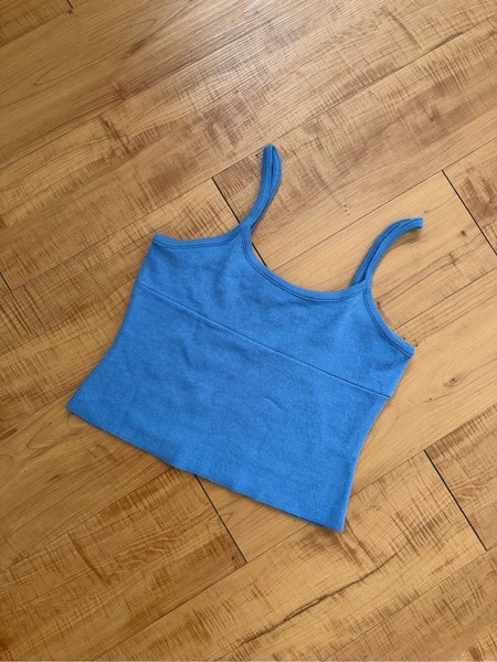 Blue Ribbed Sweater Knit Cropped Camisole Tank