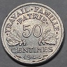 1944 B France 50 Centimes AU Condition Or Better Valuable Coin — photo 2