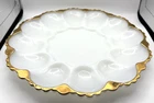 Vintage Anchor Hocking Fire King Milk Glass Deviled Egg Plate Dish 22K Gold Trim