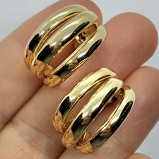 Vtg Shiny Goldtone Triple Tube Hoop Statement Earrings Post Chunky Bold Large