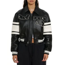 NEW AVIREX Icon Cropped Men and Women American Bomber Flight Leather Jacket