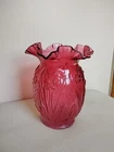 Vintage Fenton Daffodil Ruffled Vase 8" Mint  Country Cranberry Glass No Chips