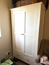 White Freestanding Wardrobe with 2 Hinged Doors and 1 Drawers