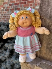 OUTFIT ONLY Hand Knitted Dress & Bows for Cabbage Patch Kids Dolls “Bluebird”