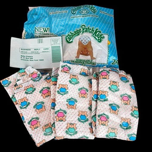 3 Ct VTG Cabbage Patch Kids Disposable Diapers Sz Small Baby Doll w Original Pkg