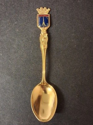 Vintage!! Sammlerstück goldfarben Souvenir Löffel Tour Eiffelturm Paris Frankreich 