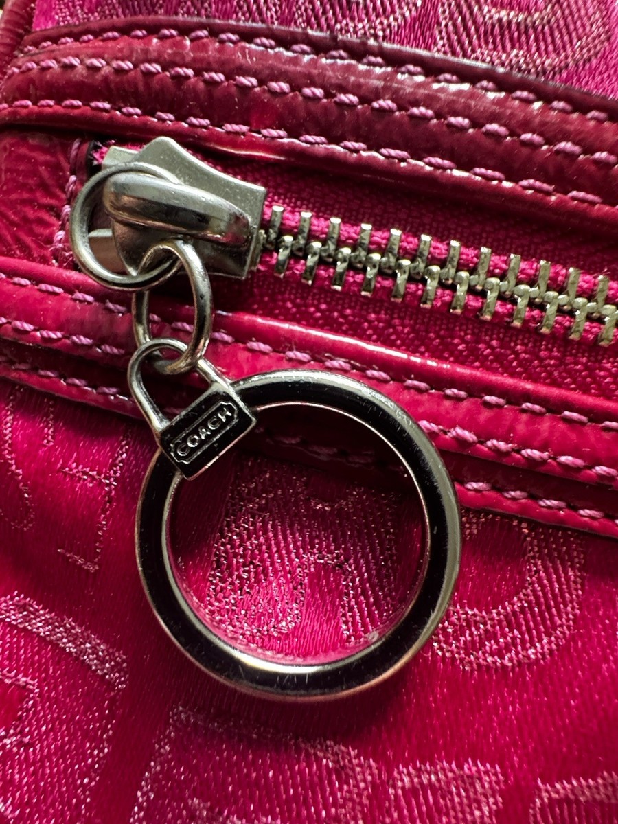 COACH Pink Poppy Story patch Multi Zipper Crossbody Shoulder Bag
