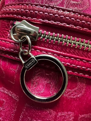 COACH Pink Poppy Story patch Multi Zipper Crossbody Shoulder Bag