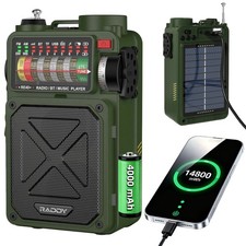 Raddy RE40 Portable Shortwave Radio FM/AM/SW/WB Receiver, 4000mAh Olive Green