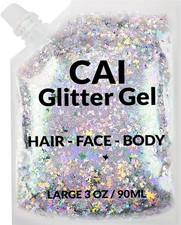 Silver CosmeticGrade Face Body Hair Moon Stars Festival Glitter Gel 3 Oz