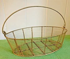 Vintage Oval Brass Wire Basket With Movable Brass Handle 14" x 4.25" x 8.5"