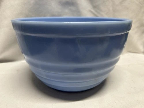 Vtg Jeannette Glass Delphite Blue Concentric Ring Large Country Mixing Bowl 9.5”