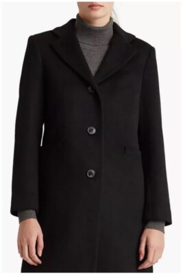 NEW Lauren Ralph Lauren Wool Blend Reefer Coat Black 14 US