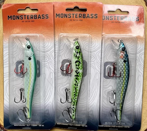Monsterbass (Lot Of 3) Slick Stick 110 Suspending Jerkbait, Free Shipping! NWT!