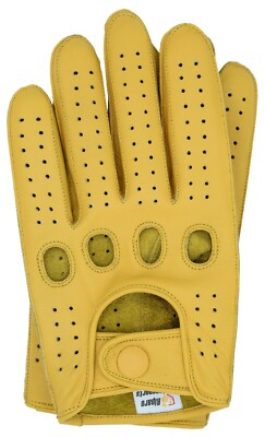 Riparo Reverse Stitched Leather Driving Motorcycle Riding Gloves - Camel - XL