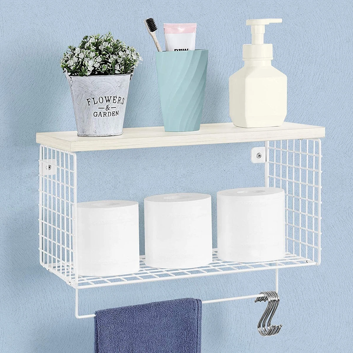 2-Tier Wall Mount Shower Organizer Towel Storage Rack