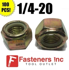 (Qty 100) 1/4-20 Grade 8 Nylon Insert Lock Nuts Nylock Yellow Zinc Plated