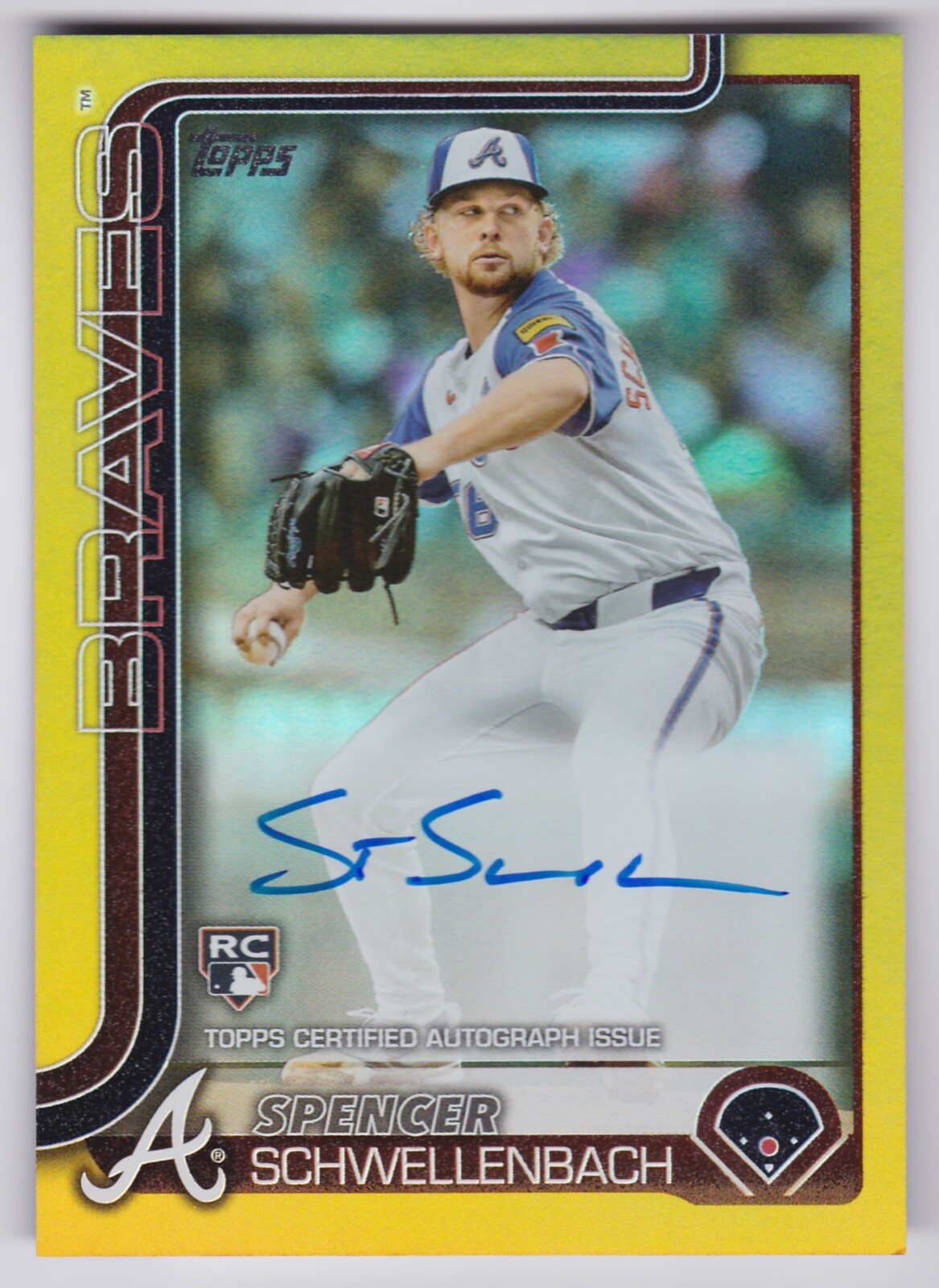2025 Topps Series 1 Spencer Schwellenbach Gold Foil Real One Auto RC /50 Braves