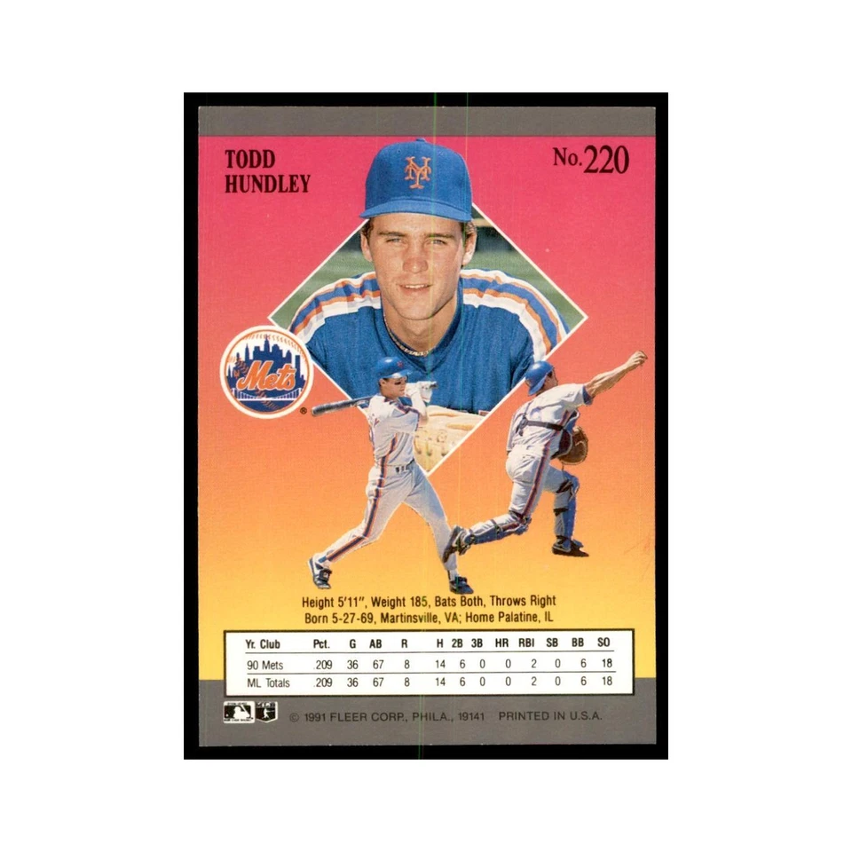 Todd Hundley 1991 Fleer Ultra #220 Baseball Cards Baseball Card NM - Image 2 of 3