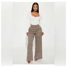 Fashion Nova Houndstooth Black, Tan & Red Wide Leg Pant - Size small