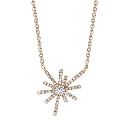 Diamant Stern geplatzt Anhänger Halskette 14k Rotgold natürlich verstellbar 0,20ct F SI