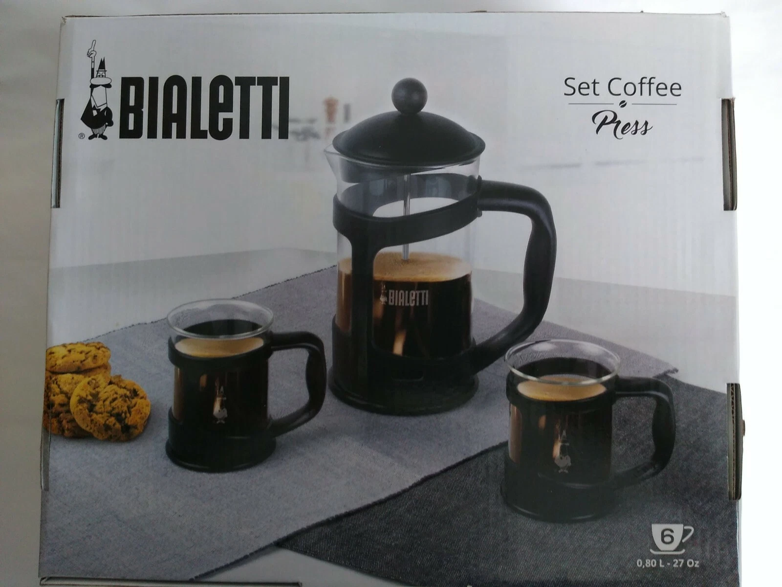 Bialetti Coffee Set; Coffee Press & 2 Cups in Box with Instructions