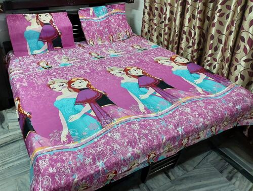 Princess Print Microfiber Double Bed Bedsheet + 2 Pillow covers for Kids