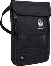 RFID Blocking Stash Neck Wallet, Passport Holder Travel Pouch for Women Men - Bl