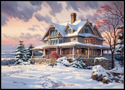 Large Snow Covered Home - DIY Chart Counted Cross Stitch Patterns Needlework DMC - Afbeelding 1 van 2