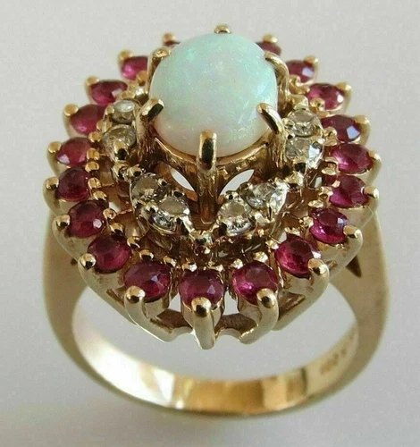 4 Ct Oval Cut Fire Opal & Red Ruby Vintage Cocktail Ring 14k Yellow Gold Finish
