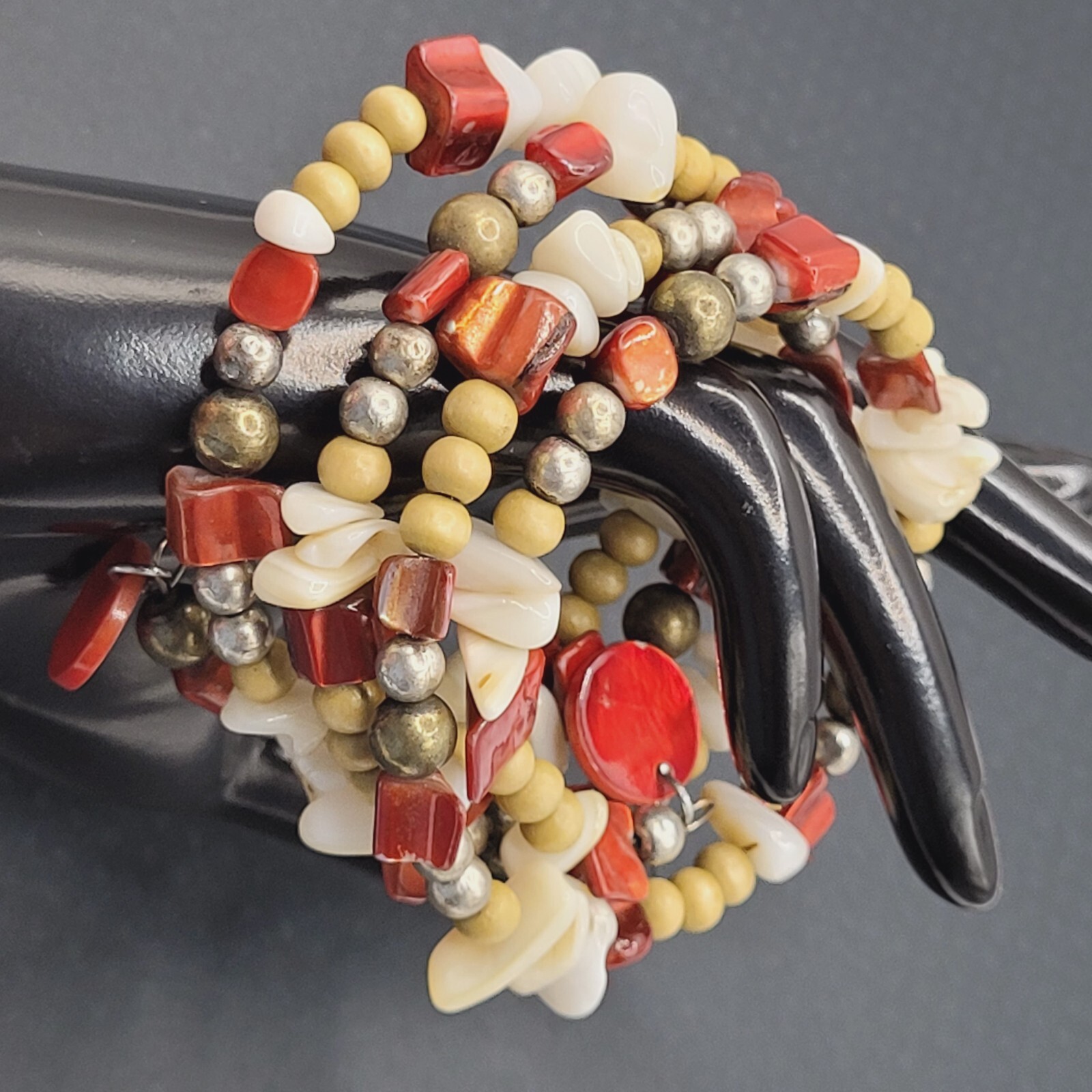 Chunky Wrap Memory Wire Glass Shell Colorful Boho… - image 22