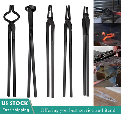 5Pcs Heavy Duty Blacksmith Tongs Tools Kit Fits Blacksmithing Knife Making Tongs