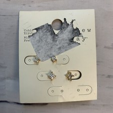 A New Day Cubic Zirconia Nickle Free Stud Earrings New 2 Piece Set