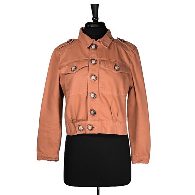 Free People Womens Denim Jacket Rust Orange Button Pockets