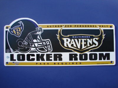 RARE UNUSED BALTIMORE RAVENS PLASTIC LOCKER ROOM SIGN LICENSED 19'' X 8'' MAN CAVE