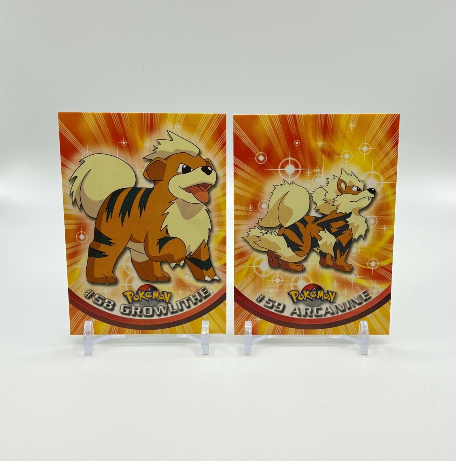 Pokemon Card - Growlithe, Arcanine - Topps - Black Logo - 2 Card Set