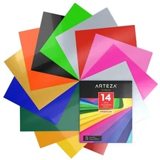 Arteza Heat Transfer Vinyl | Assorted Colors | 10 x 12” Sheets - Pack of 14