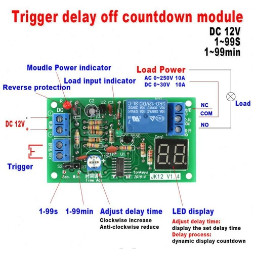 Einstellbar Relais Verzögerung Aus-Schalter Zeitrelais Modul Timer Control 12V - Bild 2 von 12