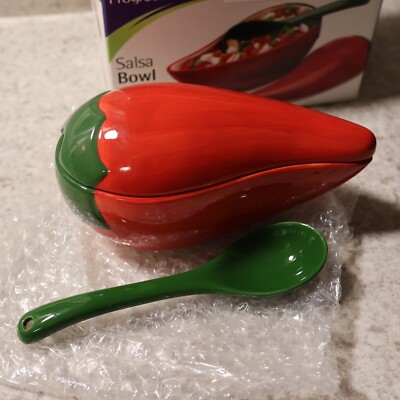 Progressive Int Red Pepper Ceramic Salsa Dip Dish Sugar Bowl Server